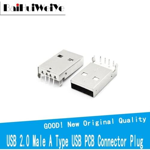 20PCS/Lot USB 2.0 Male A Type USB PCB Connector Plug 90 Degree SMT Male USB Connectors 4Pins SMD