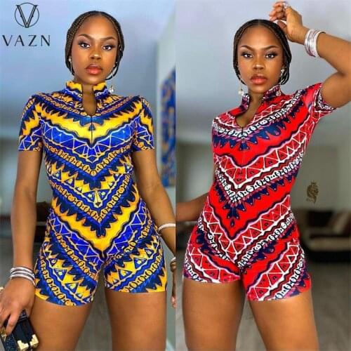 VAZN 2021 INS Europe And America Striped Daily Young Sexy Soft Short Sleeve Tracksuit Women Soft Skinny Playsuits