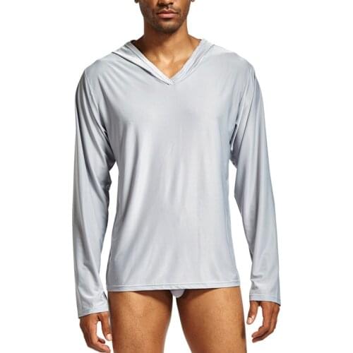 2XL Mens Hooded Undershirts Long Sleeve Slip Homme Sleepwear Plus Size Sports Yoga Casual T-shirts Long Johns Loose Tops Tees