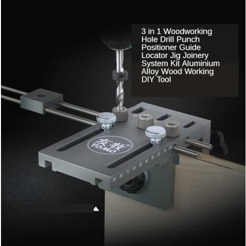 3 in 1 Woodworking Hole Drill Punch Positioner Guide Locator Jig Joinery System Kit Aluminium Alloy Wood Working DIY Tool