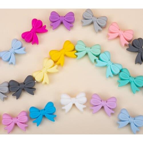 Sunrony 50pcs Bowknot Silicon Beads BPA Free Bow Tie Baby Teething Bead For DIY Jewelry Making Chewable Baby Teething Gift