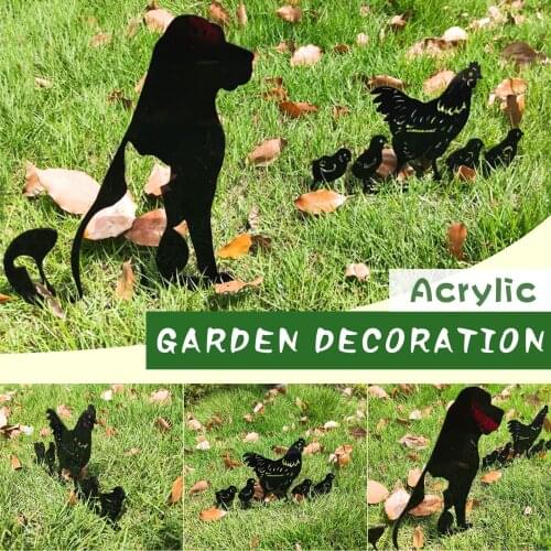 Acrylic Cat Dog Garden Decoration Outdoor Insert Gardening Ornaments Hen With Chicks Home Decoration Accessories Garden Supplies