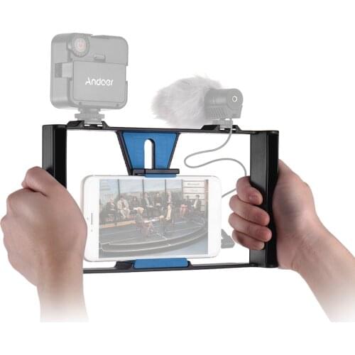 Andoer Handheld Film Making Recording Vlogging Rig Case Stabilizer Film Steady Handle Grip Rig for iPhone Smartphones
