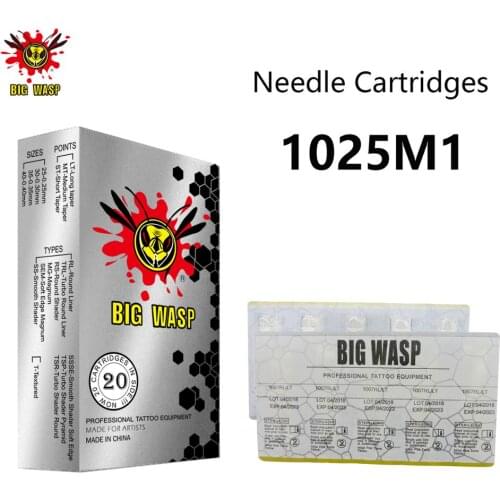 BIGWASP 1025M1 Tattoo Needle Cartridges #10 Bugpin 0.30mm 25 Single Stack Magnum 25M1 for Cartridge Tattoo Machines & Grip 20Pcs