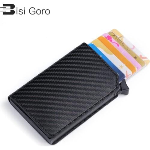 BISI GORO 2021 RFID Pop-up Clutch Multi Men and Women Unisex Card Case Multi Smart Wallet Carbon Fiber Anti-theft Card Holder