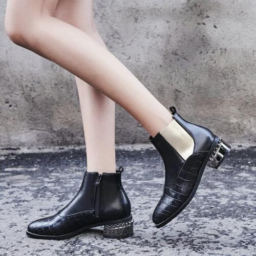 Solid Ankle Boots for Women Casual Square Heels Short Boots Black Blue Womens Ankle Boots Party Shoes Large Size 47 48