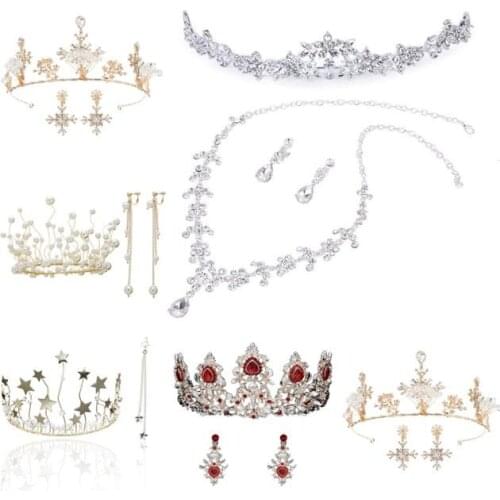 Red Gold Queen Crystal bridal Tiaras bride crown and earrings Baroque headband Wedding Accessories diadem hair jewelry ornament