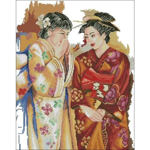 Two Women Chatting Lady Japan Top Quality Embroidery Needlework 14CT Unprinted Cross Stitch Kits DIY Art Handmade Home Decor