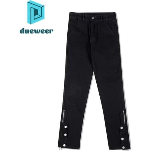 DUEWEER Mens Flared Jeans Spring Autumn Slim Casual Trousers Men Hip Hop Black Botton Zipper Cargo Jeans Denim Pants