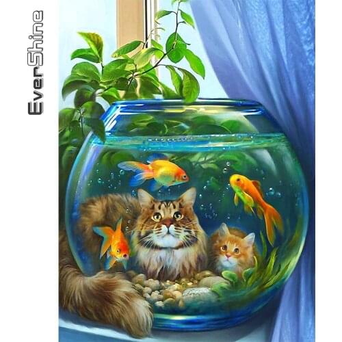Evershine 5D Diamond Embroidery Cat Animal Diamond Painting Fish Picture Of Rhinestone Mosaic New Arrival Home Decoration