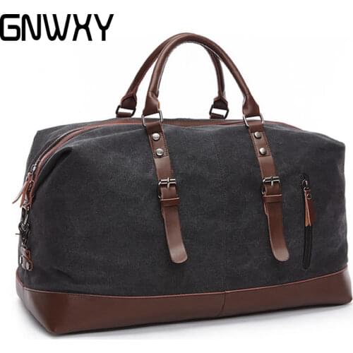 GNWXY Men Canvas Travel Bags Fashion Leather Stitching Large Capacity Overnight Bag For Weekend Travel Luggage Bag Dripshipping