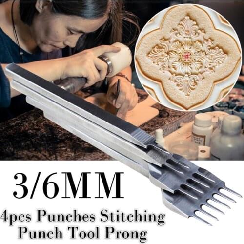 3/4/5/6mm Leather Craft Tool Hole Punches Lacing Stitching Punch Prong For Home Sewing Handmade Leather Tool 4pcs/Pack