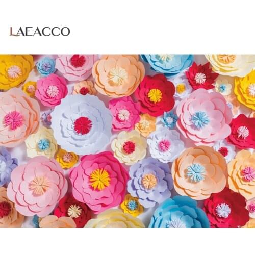 Laeacco Paper Flowers Blossoms Wall Decor Photography Backdrop Wedding Valentines Day Birthday Party Background Photo Studio