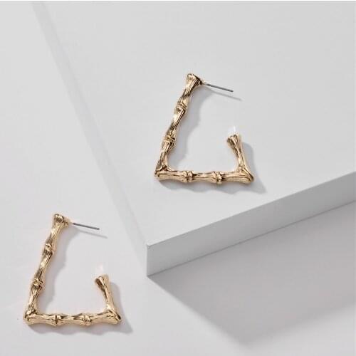 LUNA CHIAO Simple Chic Style Geometric Gold Color Bamboo Shape Metal Hoop Earrings