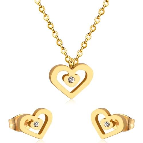 LUXUKISSKIDS Stainless Steel Wedding Dubai Bridal Jewelry Sets CZ Heart Necklace Earrings Sets For Women Party Jewellery Sets