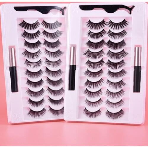 10 Pairs 3D Magnetic Eyelashes Eyeliner Set Mixed Style Natural Curler Magnetic Fake Lashes Makeup Handmade Eyelash Tool