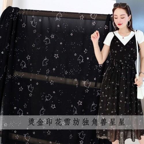 145cm Width Unicorn Stars Printed Chiffon 100%Polyester Garment Material Summer Dress DIY clothes fabrics Freeshipping