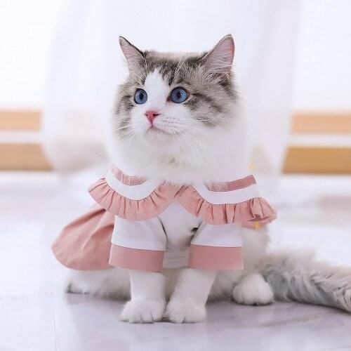Hoopet Navy style Cuate Cat Clothes Girl Small Dog Skirt Pet Clothing Summer Spring Cat Dress Puppy Clothing Cat Accessories