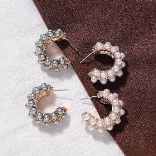Fashion alloy inlaid zircon imitation pearl earrings simple and exquisite temperament kpop women earrings trend jewelry
