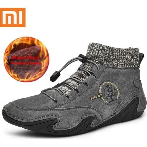 Xiaomi Winter Men Snow Boots High Quality Cow Suede Mens Boots Plush Warm Motorcycle Boots Non-slip Men Ankle Boots Work Shoes