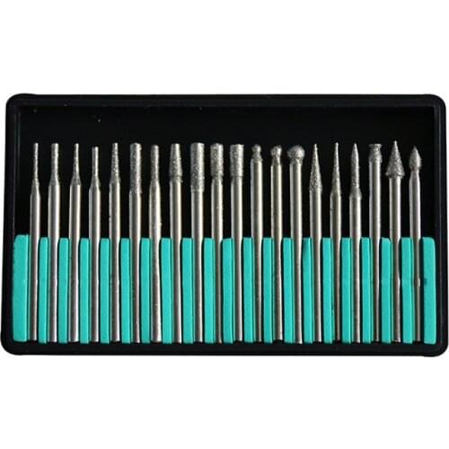 20PCS 3mm Diamond Point Burr Bits Head Dremel Accessories Shank Grinding Needle Carving Polishing Set Mounted Mini Drill Tool