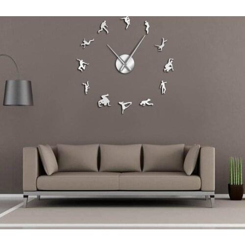 DIY Wall Clock Contemporary Break Street DanceHip Hop Dancers Silhouette Wall Art Sticker Dancing Studio Decor Mute Clock Watch