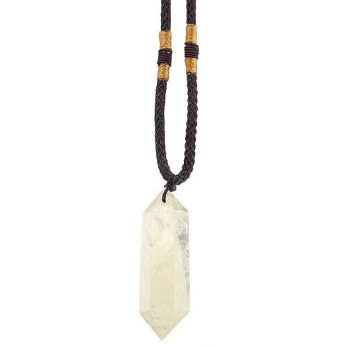 Natural Citrine Crystal Wand DIY Home Decor Hexagonal Stones Crystal Column Pendant Jewelry Necklace 3-5cm