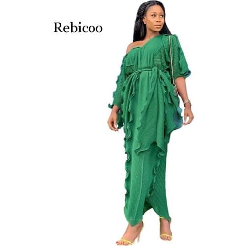 New African Dresses For Women African Dress Clothes Sexy Pleat V-neck Long Africa Maxi Dress Woman