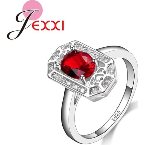 New Elegant Bridal Jewelry Rings For Women Red CZ Crystal 925 Sterling Silver Wedding Engagement Bijoux Ring