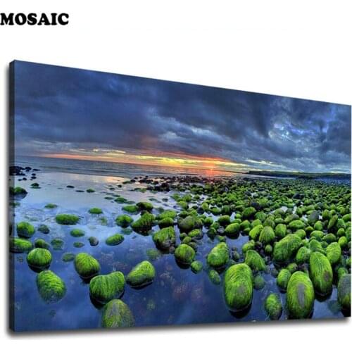 New 5d diamond painting Beach Sunset Scenery Panoramic Painting full mosaic cross stitch diamond embroidery square rhinestone