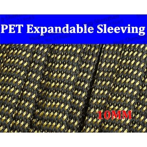 10MM 13/32" TIGHT Braided PET Expandable Sleeving - 10 Meters 32ft Gold&Black_Silver