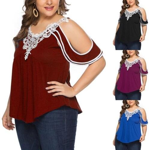 Plus Large Size Loose Blouses Women Tops Street Wear Off Shoulder Lace Tee Shirt Tunic Tops Female Clothing 3XL 4XL 5XL