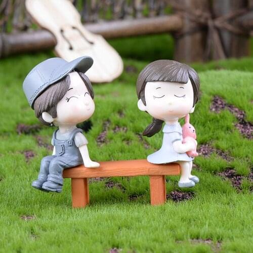 A pair of Cute Lovers Chair Miniature Model Landscape DIY Gardening Decoration for Garden Doll Toy Handmade Ornament Craft Toy