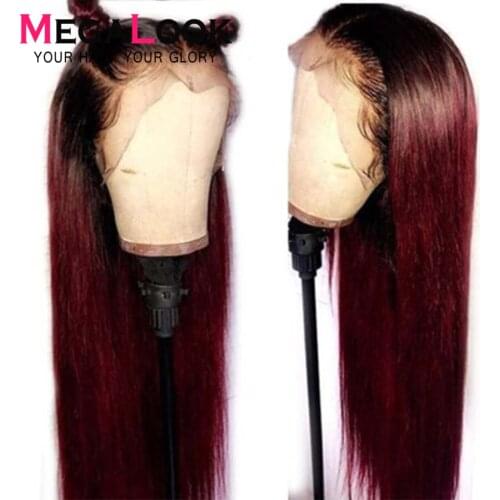 Megalook 1B/99j Lace Front Human Hair Wigs ombre Lace Front Wig Colored Human Hair Wigs Straight Remy Lace Frontal Wig 13X4