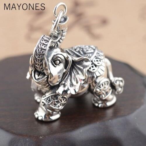 Real 925 Silver Elephant Pendant Good Luck Coins 100% Pure S925 Solid Thai Silver Pendants for Women Men Jewelry Making
