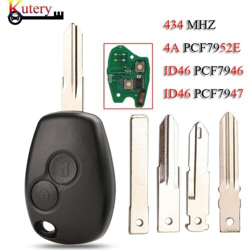 Kutery Remote Car Key For Renault Megan Clio Kangoo Logan Sandero Duster 2Buttons 433Mhz ID46/4A Chip PCF7946 PCF7947 PCF7952E