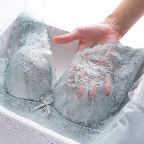 Plus Size Bra Wireless Floral Mesh Lace Large Lingerie 46 42 D E Cup Bralette Push Up Brassiere Bra Sexy V Neck Slimless Tops