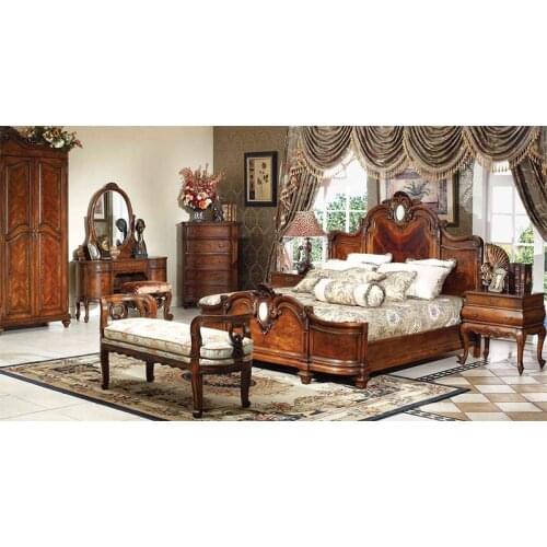 Hand carve luxury French fashion wood double soft back bed designs Muebles de dormitorio GH14
