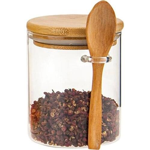 Sugar Bowl with Bamboo Lid and Spoon Clear Glass Canister Jar for Kitchen Storag Hand Sanitzer Holder Suger Jar