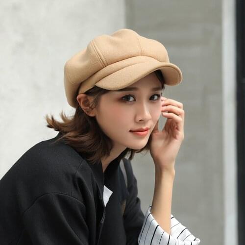Woolen beret Hat Autumn Winter Women Cotton Fashion Blend Solid Plain Octagonal Newsboy Cap Casual Stylish Artist Painter 2020