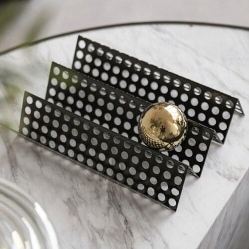 Modern Metal Grid Geometric Desktop Decoration Home Sales Office Living Room Soft Decoration Black Folding Hollow Screen Tray