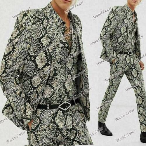 Printed Snake Wedding Suits Mens Formal Ternos Blazer Smoking Masculino Custom Made 2 Pieces Jackets With Pant Groom Wear Tuxedo