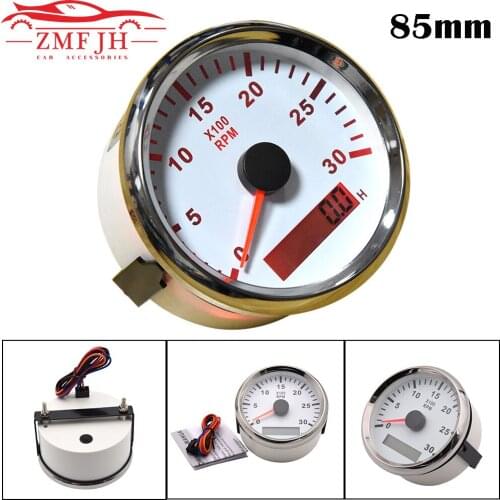 85mm Automobile Tachometer 3000/4000/6000/8000RPM Gauge Marine Tacho Meter Gauge With LCD HourMeter Digital Gauge with Backlight