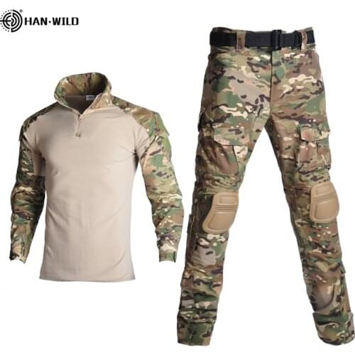 Outdoor Tactical Combat Camouflage Shirts and Cargo Pants with Elbow/Knee Pads Paintball Clothing Military Shooting Uniform