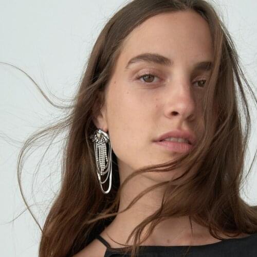 Vedawas New Fashion ZA Irregular Fringed Drop Earrings for Women Punk Silver Color Rhinestone Hanging Earring Suit Jewelry Party