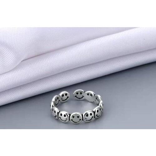 Vintage Silver Color Smiling Face Open Rings for Women Girls Punk Hip Hop Adjustable Ring On Finger Fashion Jewelry Best Gift