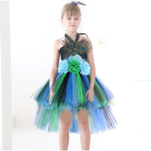 High Quality Green Fairy Tutu Dress for Children Fancy Peacock Dress for Girls Party Dress Halloween Kids Bird Cosplay Costume