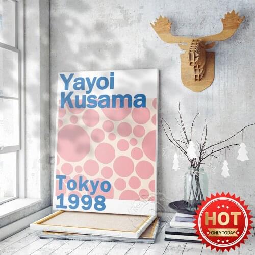 Yayoi Kusama 1998 Tokyo Museum Exhibition Poster, Kusama Pink Wave Point Originality Prints, Living Room Home Decor Wall Picture