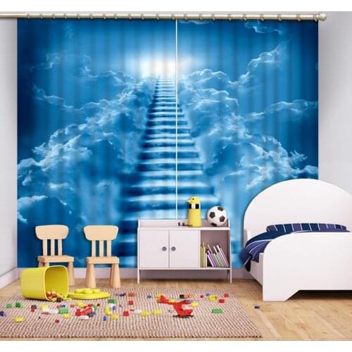 3D Curtains Blue sky ladder Living Room Hotel Door Window Shading Curtain Finished Drapes Window Blackout Curtains