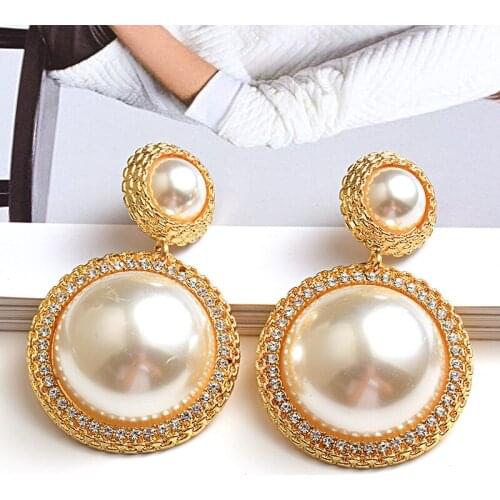 Trend Earrings For Women Fashion Big Charm Imitation Pearl Round Earrings Elegant Statement Jewelry Gifts Brincos